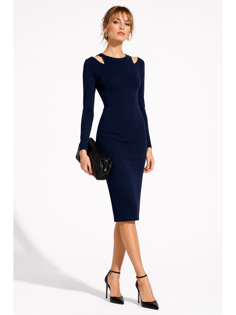 Alice + Olivia Navy Cutout Tabitha Sheath Dress | Long Sleeve Midi